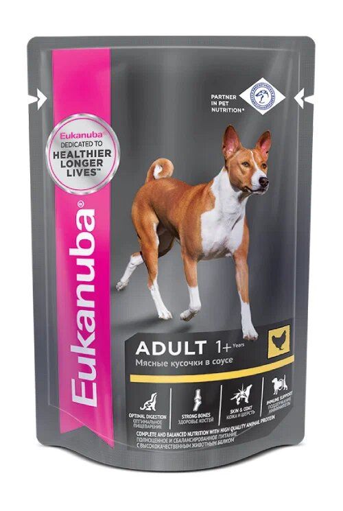 Eukanuba Adult All Breed влажный рацион из курицы в соусе для взрослых собак 