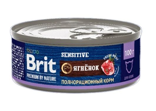 Brit Premium by Nature 0,1кг с мясом ягнёнка консервы для кошек с чувствительным пищеварением (51298)