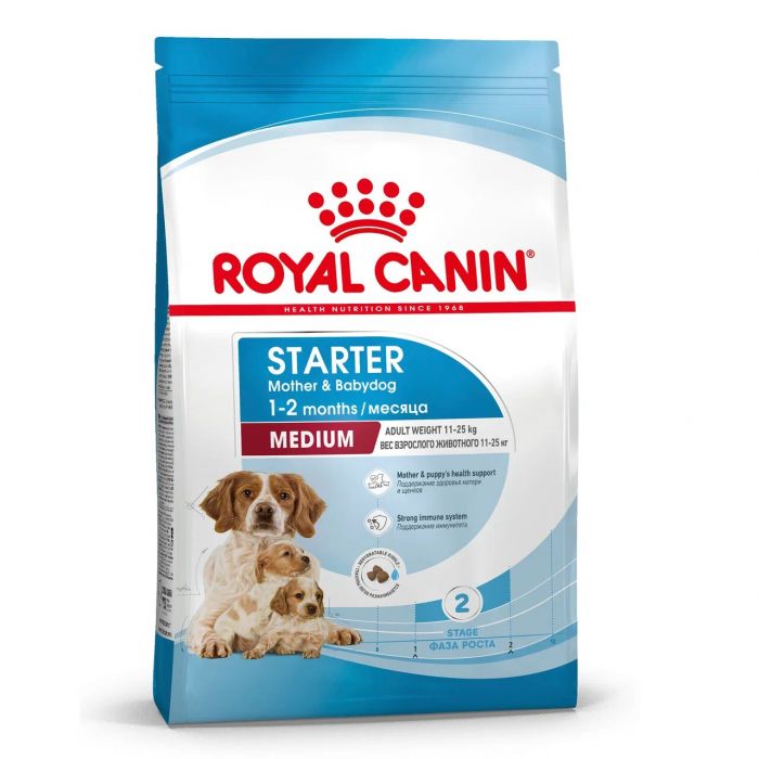 Корм Royal Canin Medium Starter Mother&Babydog для сухого полнорационного для щенков средних размеров в период отъема и до 2 месяцев, для беременных и кормящих сук. 4 кг