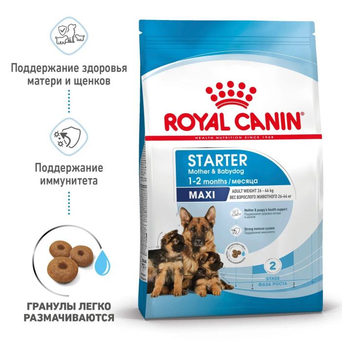 Корм Royal Canin Maxi Starter для щенков крупных пород до 2-х месяцев, беременных и кормящих сук  4 кг