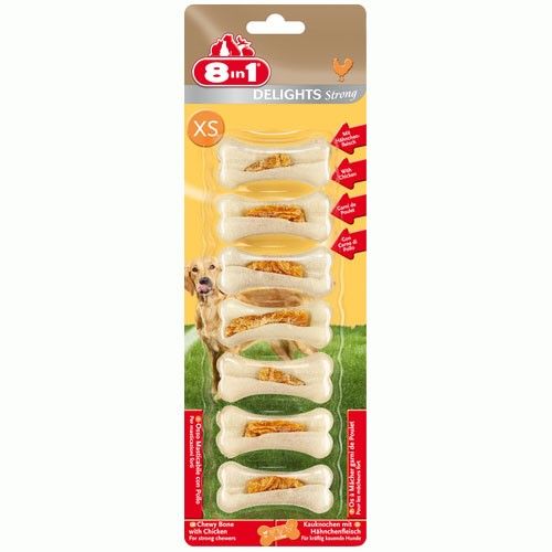 Косточка (8in1) Delights Strong  XS прессованная жевательная с куриным мясом (7шт), 140гр (0668)