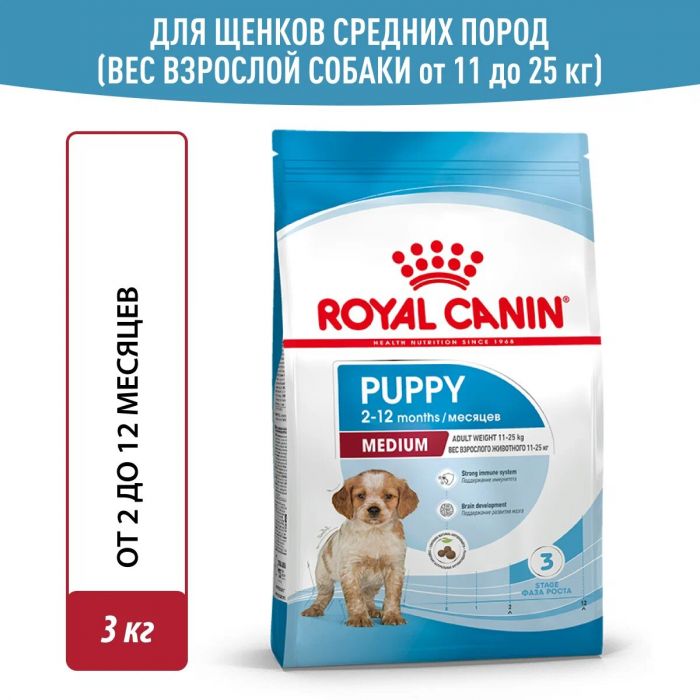 Royal Canin Medium Puppy Корм ​​сухой для щенков средних размеров до 12 месяцев 3 кг