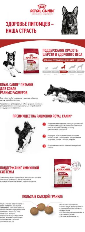 Корм Royal Canin Medium Adult сухой для взрослых собак средних размеров от 12 месяцев до 7 лет 15 кг