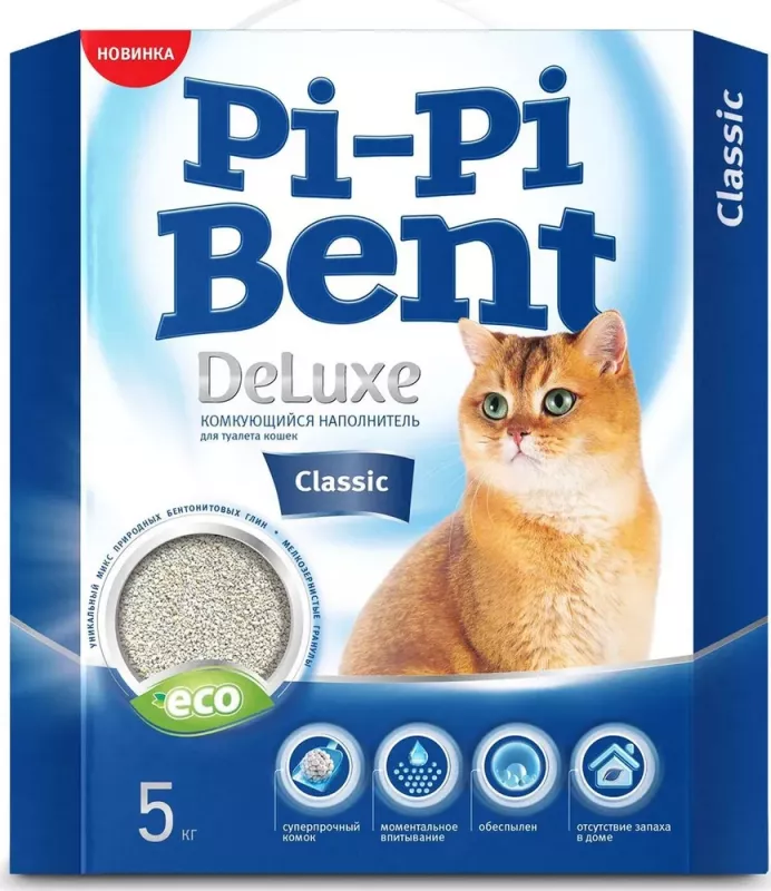 Наполнитель (Pi-Pi-Bent) 5кг DeLuxe Classic комкующийся для кошек