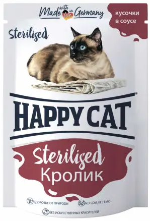 Happy Cat 0,1кг кролик кусочки в соусе для стерилизованных кошек (402625)