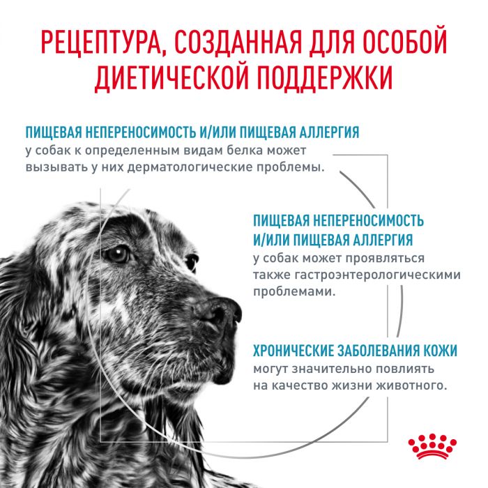 Royal Canin HYPOALLERGENIC (Гипоаллерген) для взрослых собак, применяется при непереносимости пищевой продукции. Ветеринарная диета. Информация о продукте Описание 14 кг