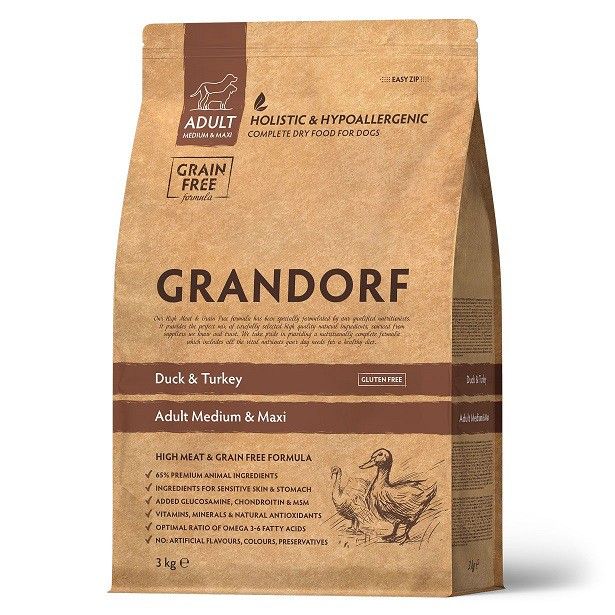 GRANDORF 3кг Duck&Turkey MED&MAXI (утка с индейкой для собак средних и крупных пород)