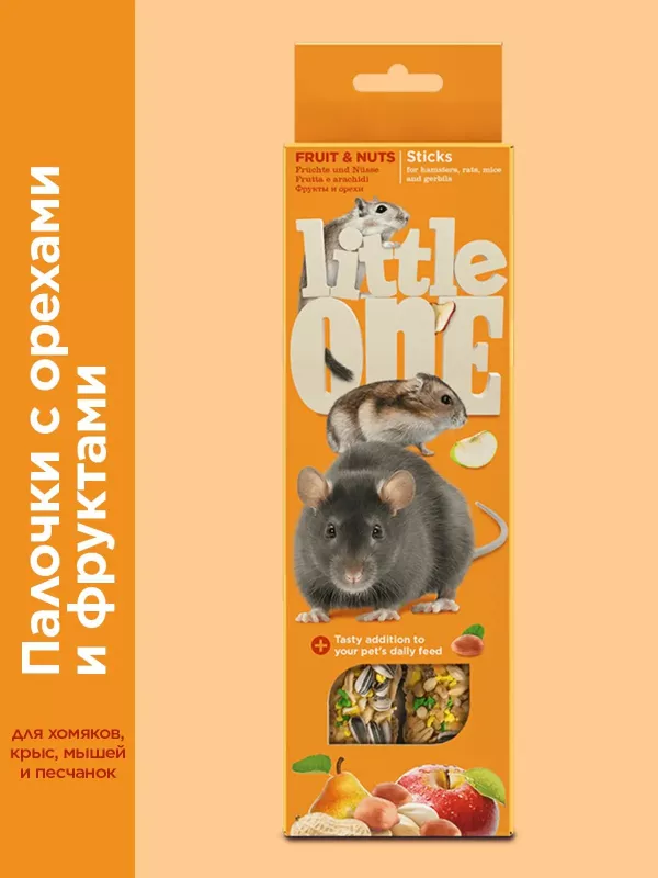 Little One 0,06кг*2шт Палочки для хомяков, крыс, мышей и песчанок с фруктами и орехами