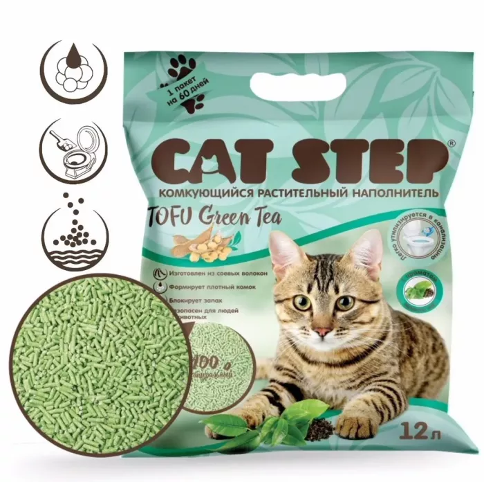 Наполнитель (Cat Step) Tofu Green Tea 12л (5,40кг) растительный комкующийся для кошек