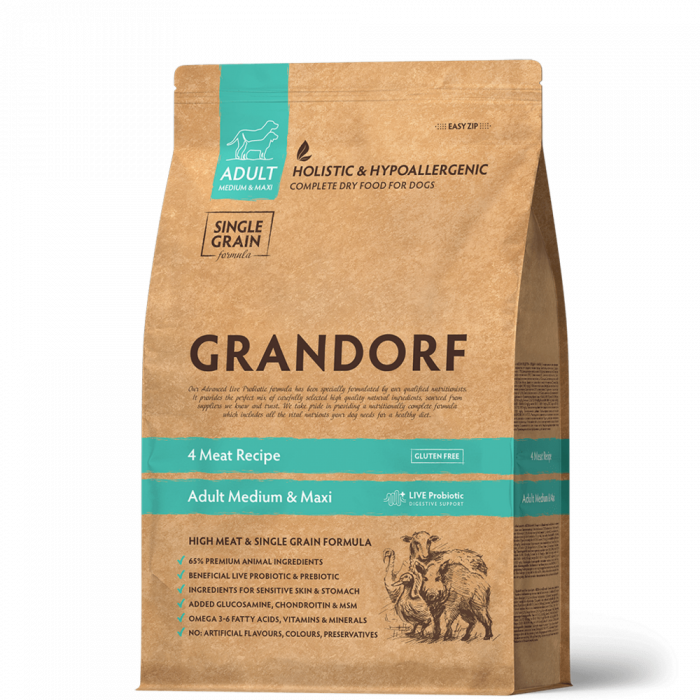 GRANDORF 3кг PROBIOTIC MED&MAXI (4 вида мяса для собак средних и крупных пород с пробиотиками)