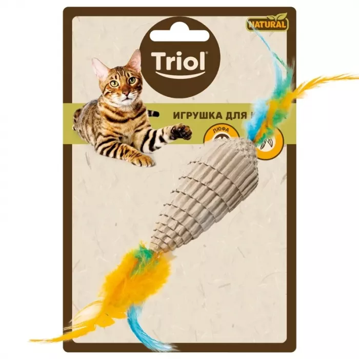 Игрушка (Triol) NATURAL Конус с перьями из гофрокартона для кошек, 80/220мм