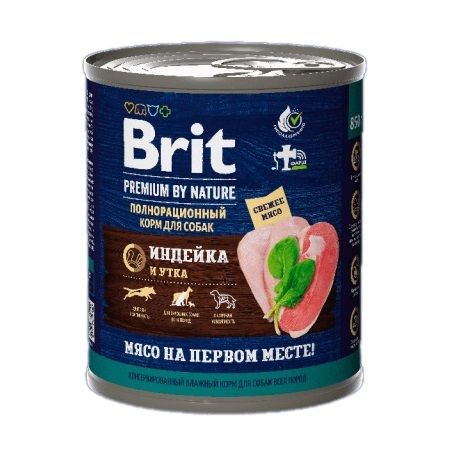 Brit Premium by Nature 0,85кг с индейкой и уткой консервы для взрослых собак всех пород (51199)