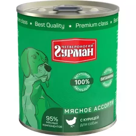 Четвероногий гурман 0,34кг Мясное ассорти с курицей для собак (549664)