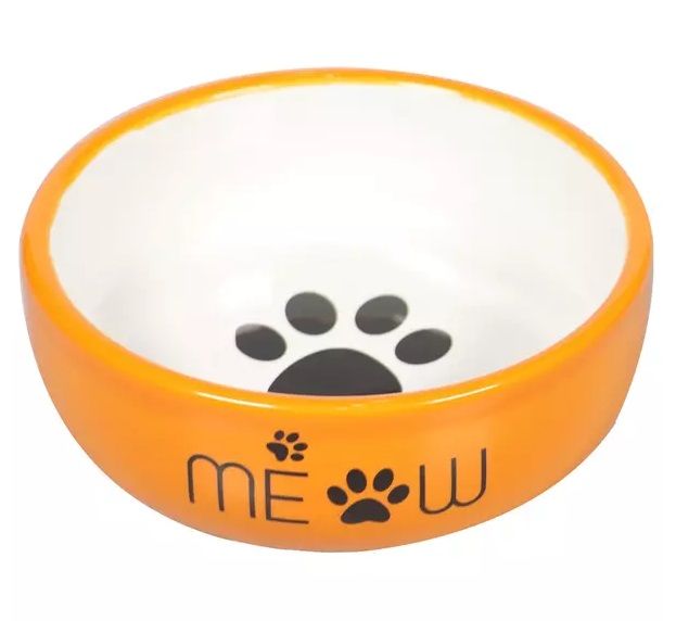 Миска №1 керамическая с лапкой кошки 320мл, 13,4x13,4x4см, оранжевая