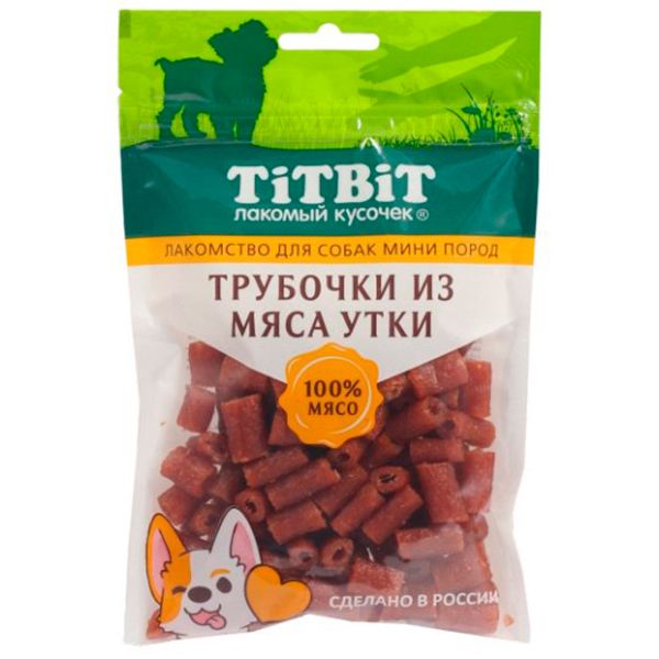 TiTBiT 0,1кг трубочки из мяса утки лакомство для собак мини пород