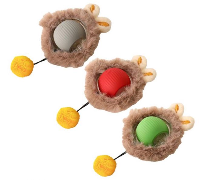 Игрушка Wogy интерактивная Шар-зайка 17х10х5см с хвостиком 3 режима игры, USB-Type-C, микс для кошек