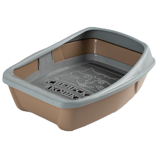 Туалет Сибирская кошка Евро глубокий с бортиком и сеткой (44х32х16) капучино