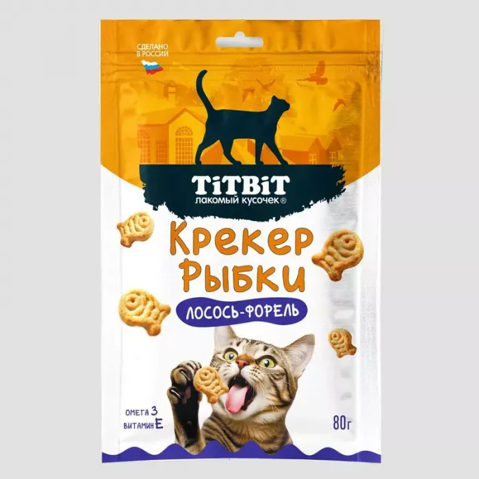 Крекер рыбки для кошек со вкусом лосось-форель 80 г