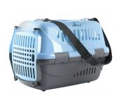 Переноска (Зооэкспресс) Турне с пластиковой дверцей (коврик + ремень) 48*32*32 см для животных голубая Переноска (Зооэкспресс) Турне с пластиковой дверцей (коврик + ремень) 48*32*32 см для животных голубая