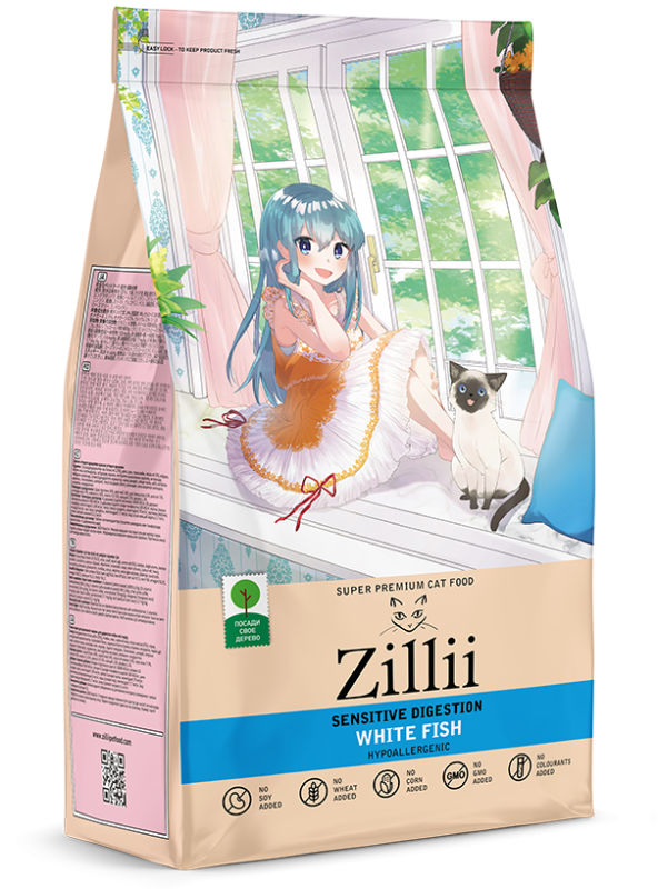 ZILLII (Зилли) Cat Sensitive Digestion 2кг белая рыба сухой для кошек с чувствительным пищеварением (352192)