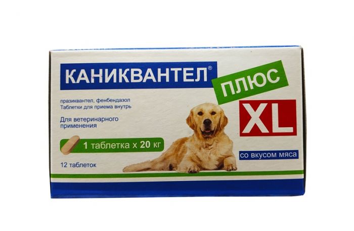 Каниквантел Плюс XL: антигельминтик, 12 таблеток, для собак  крупных пород, 1таб./20кг (ЛИЦЕНЗИЯ)