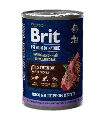 Brit Premium by Nature 0,41кг ягненок гречка консервы для взрослых собак всех пород с чувствительным пищеварением (51113)