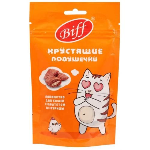 Biff 0,06кг хрустящие подушечки с паштетом из курицы для кошек