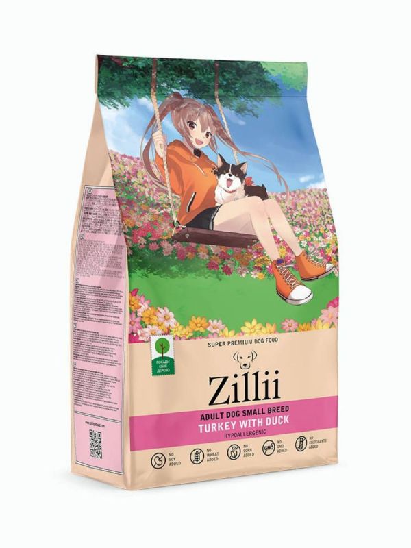 ZILLII (Зилли) Dog Adult Small Breed 8кг индейка с уткой сухой для собак мелких пород (356008)