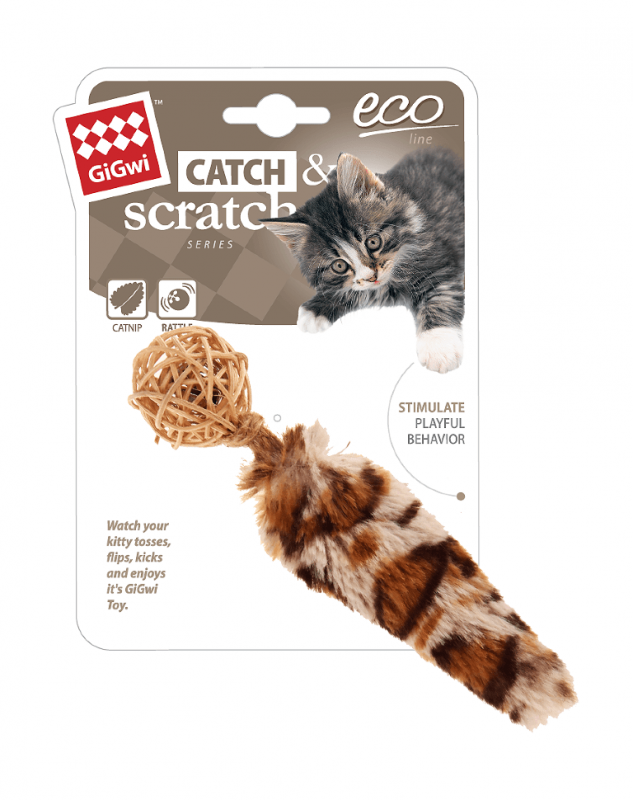 Игрушка (Gigwi) 75439 Плетеный мячик с кошачьей мятой серия CATCH & SCRATCH ECO для кошек, 13см