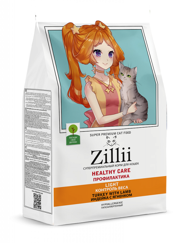 ZILLII Cat Healthy Care Light 0,4кг индейка с ягненком сухой для кошек с лишним весом (358705)