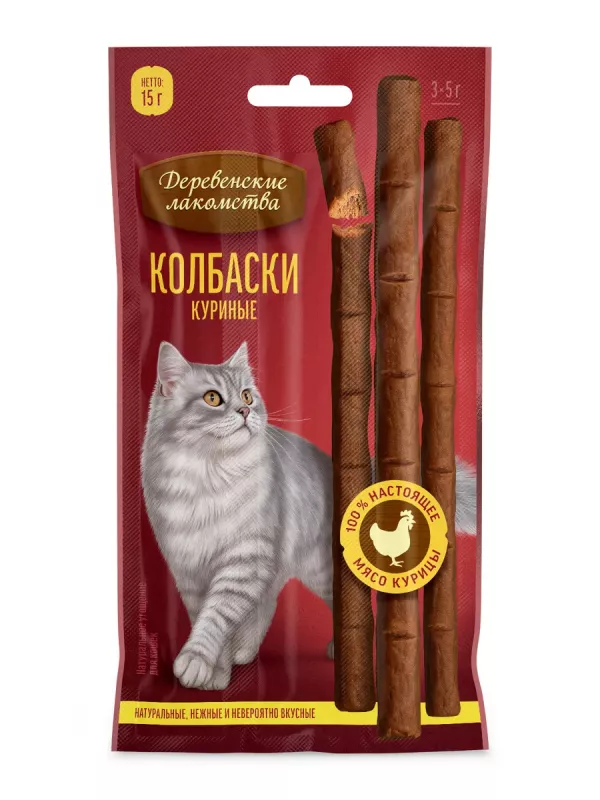Деревенские лакомства 0,015кг колбаски куриные для кошек (76051479)
