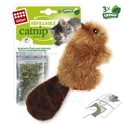 Игрушка (GiGWi) 75301 Бобренок с кошачьей мятой 16см для кошек, серия REFILLABLE CATNIP