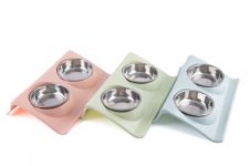 Миска (Чудодом) набор 2х150мл металлические на подставке 29х19х6см микс для животных