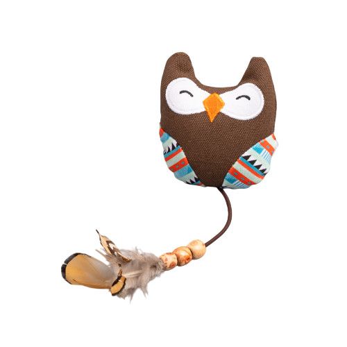 Игрушка Nunbell Совушка мягкая 27/10х8х3см с пером и бусинками для кошек