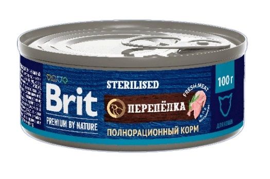 Brit Premium by Nature 0,1кг с мясом перепёлки консервы для стерилизованных кошек (51274)