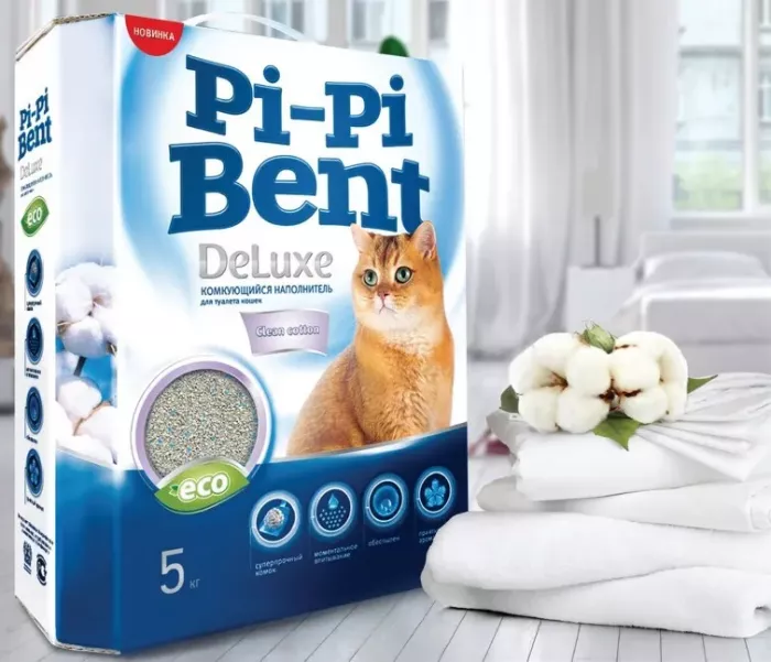 Наполнитель (Pi-Pi-Bent) 5кг DeLuxe Clean cotton комкующийся для кошек