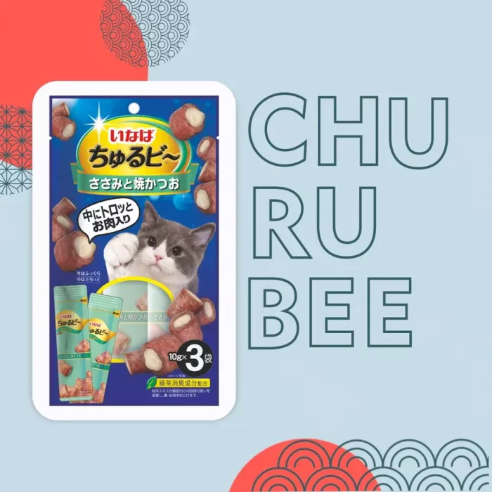 Inaba Churu Bee 3*0,01кг Куриное филе и запечённый тунец Кацуо лакомство запечённые трубочки для кошек