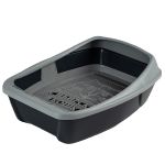 Туалет Сибирская кошка Евро глубокий с бортиком и сеткой (44х32х16) графит