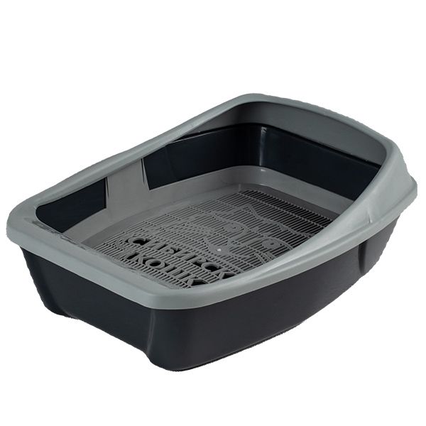 Туалет Сибирская кошка Евро глубокий с бортиком и сеткой (44х32х16) графит