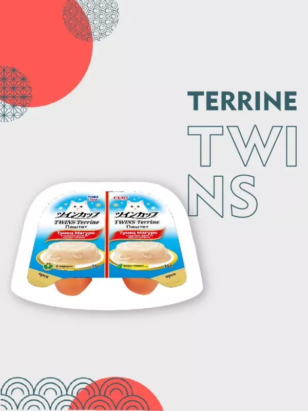 Inaba Ciao Twins Terrine 0,07кг (35г*2шт) RU1202 Паштет для кошек тунец Магуро и куриное филе со вкусом ширасу