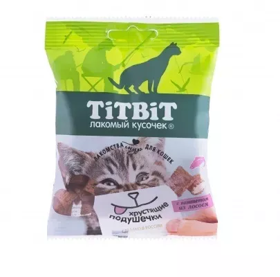 TiTBiT 0,03кг хрустящие подушечки для кошек с паштетом из лосося