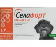 Cелафорт (KRKA) 60мг/0,5мл капли (1пип) от блох, против кожных клещей и глистов, для собак 5,1-10,0кг (ЛИЦЕНЗИЯ)