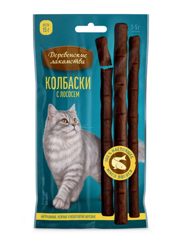 Деревенские лакомства 0,015кг колбаски с лососем для кошек (76051493)
