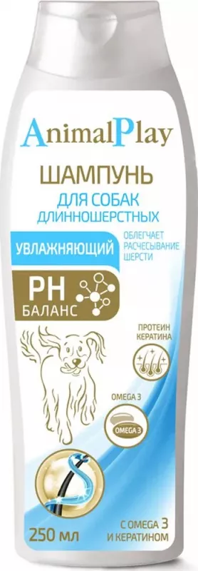 Шампунь (Animal Play) увлажняющий с Omega 3 и кератином для длинношерстных собак, 250мл