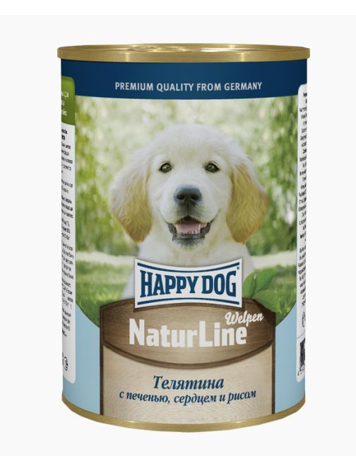 Happy Dog Natur Line 0,410кг телятина, печень, сердце, рис консервы для щенков (741046)