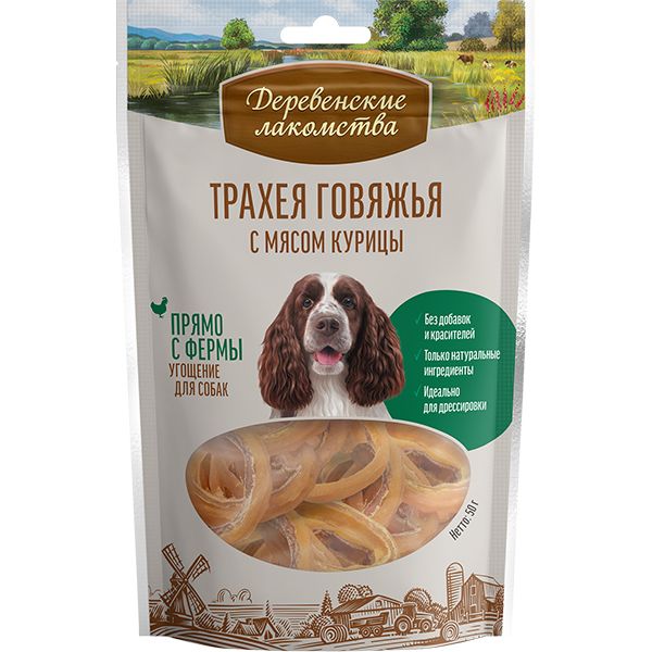 Деревенские лакомства 0,05кг трахея говяжья с мясом курицы (9219937) New