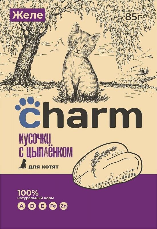 Charm 0,085кг цыпленок в желе пауч для котят