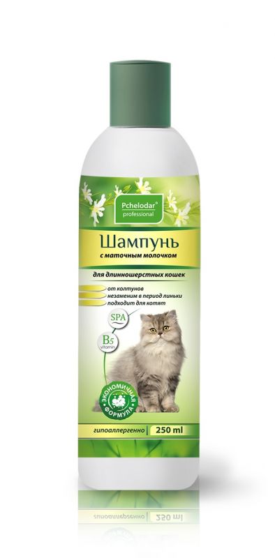 Шампунь (Пчелодар) гигиенический с маточным молочком для длинношерстных кошек 250мл NEW