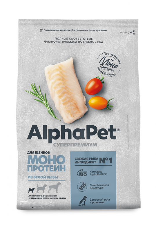 AlphaPet Superpremium Monoprotein (АльфаПет) 7,5кг из белой рыбы сухой для беременных, кормящих собак и щенков мелких пород (659313)