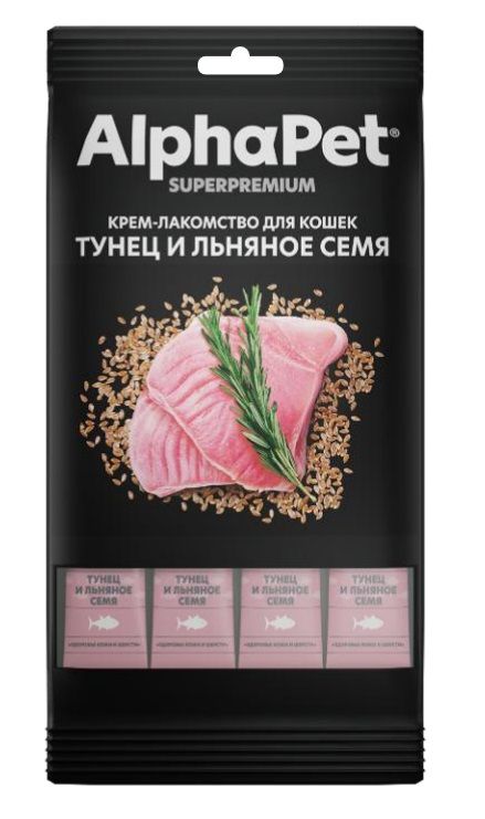 AlphaPet Superpremium (АльфаПет) 0,048кг крем-лакомство тунец льняное семя для кошек (654790)